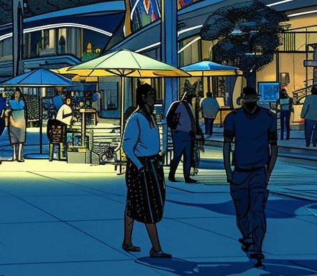 People out and about in the city at night