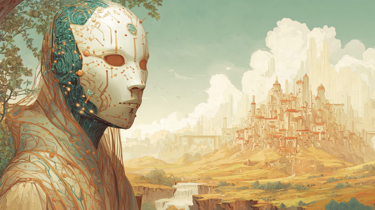 Embodied AI in front of a city