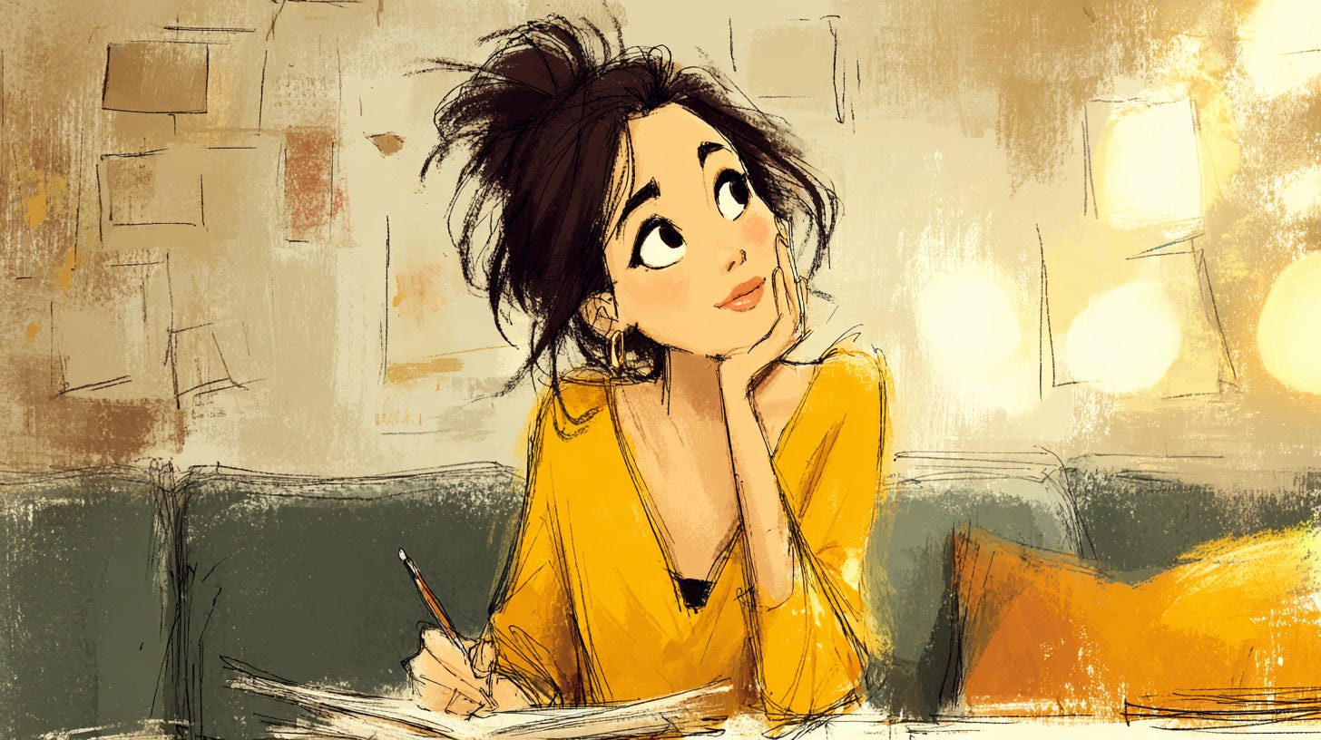 A woman thinking about what to draw