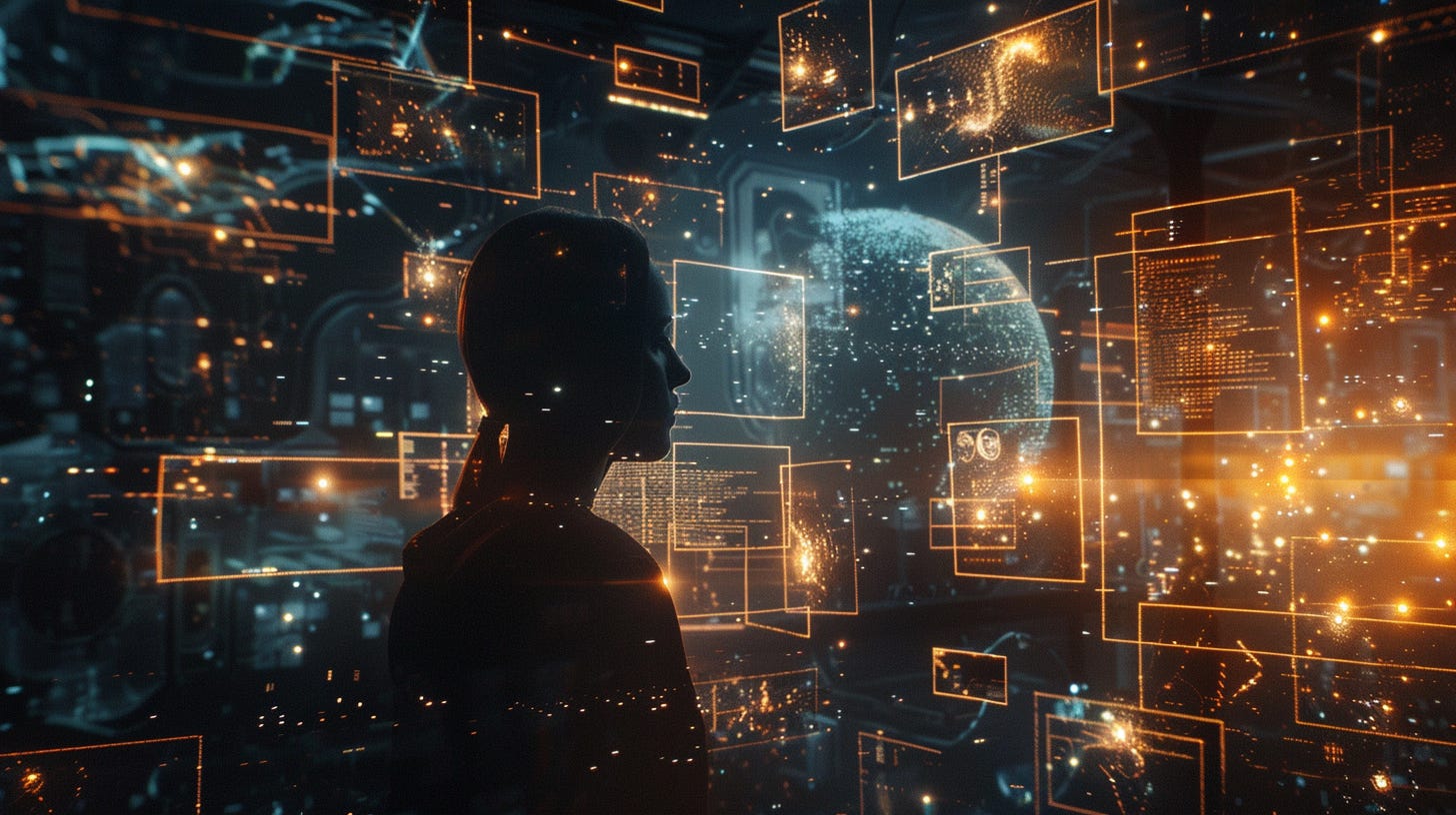 Woman looking at an array of holographic search results