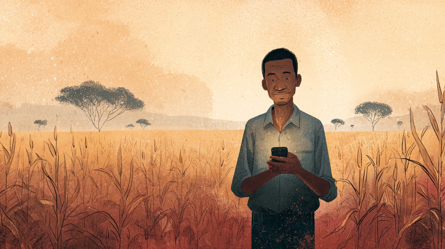 Farmer checking information on his phone