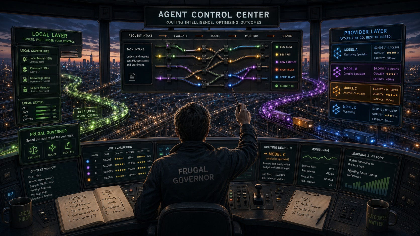 The Sovereign Agent decides which AI provider to use for which task