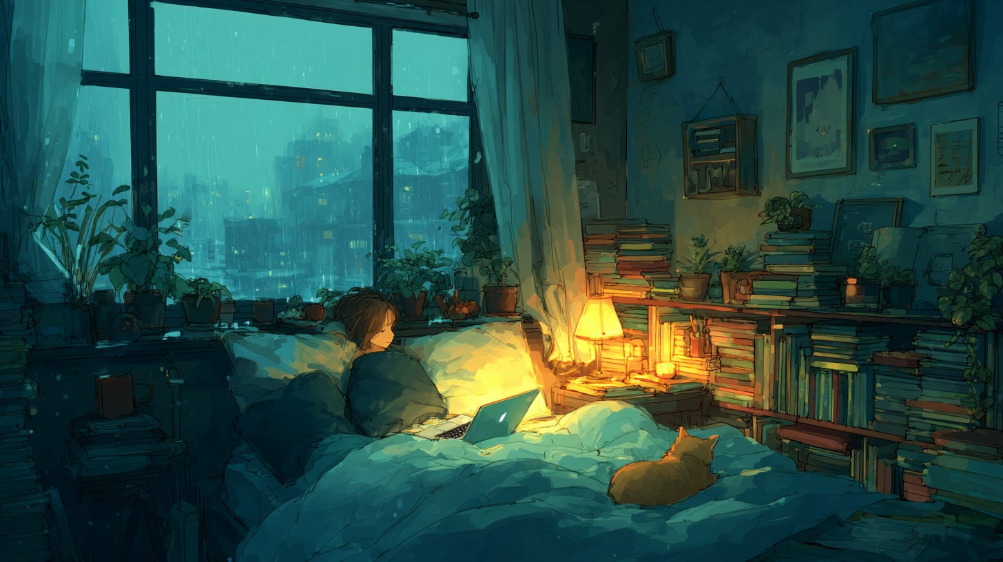 Girl relaxing with her laptop in bed