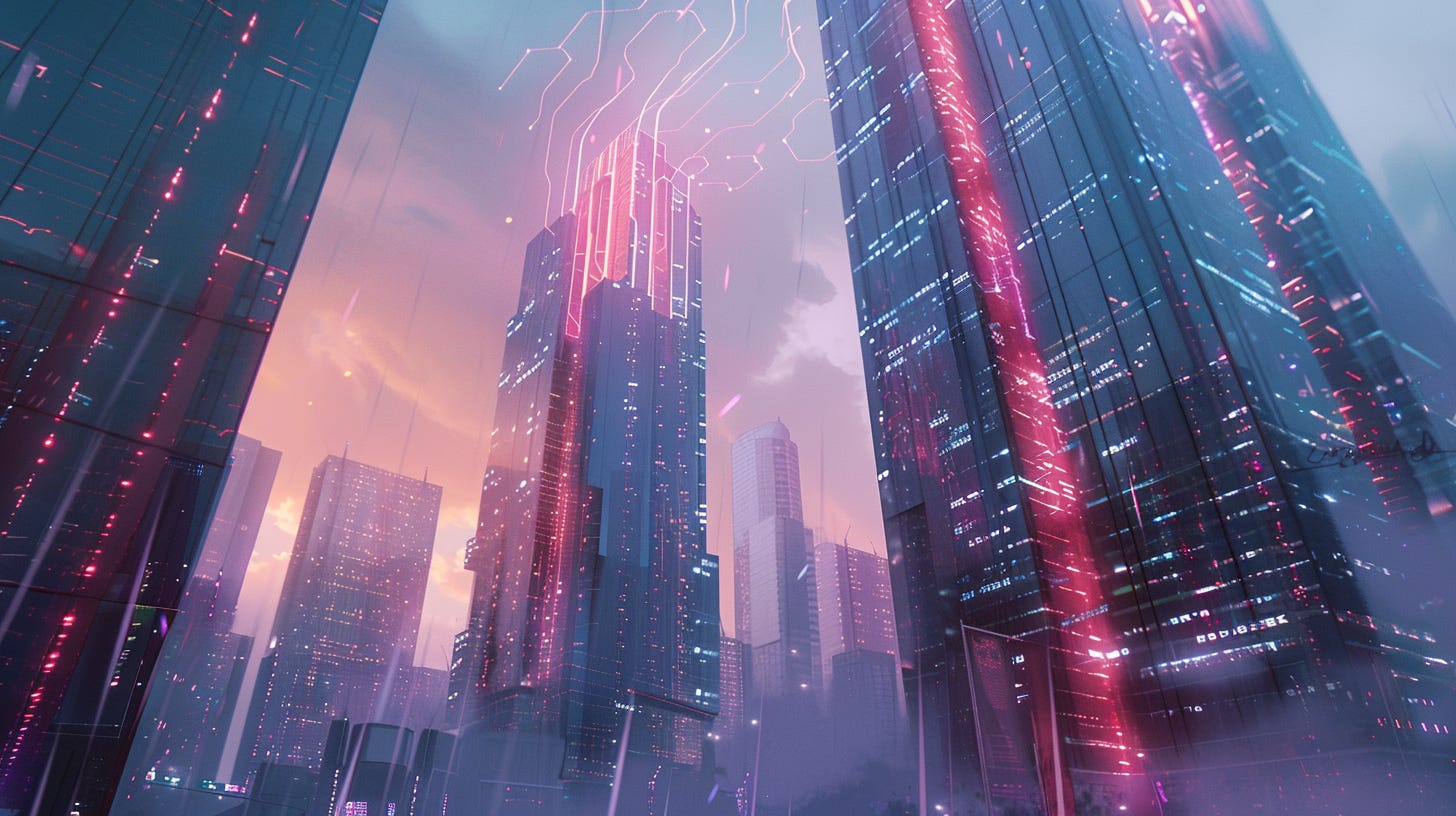 Stylized corporate towers